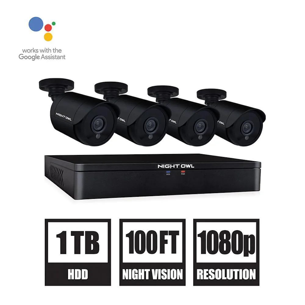 8-Channel 1080p 1TB DVR Security Surveillance System with 4-Wired Human Detection Bullet Cameras