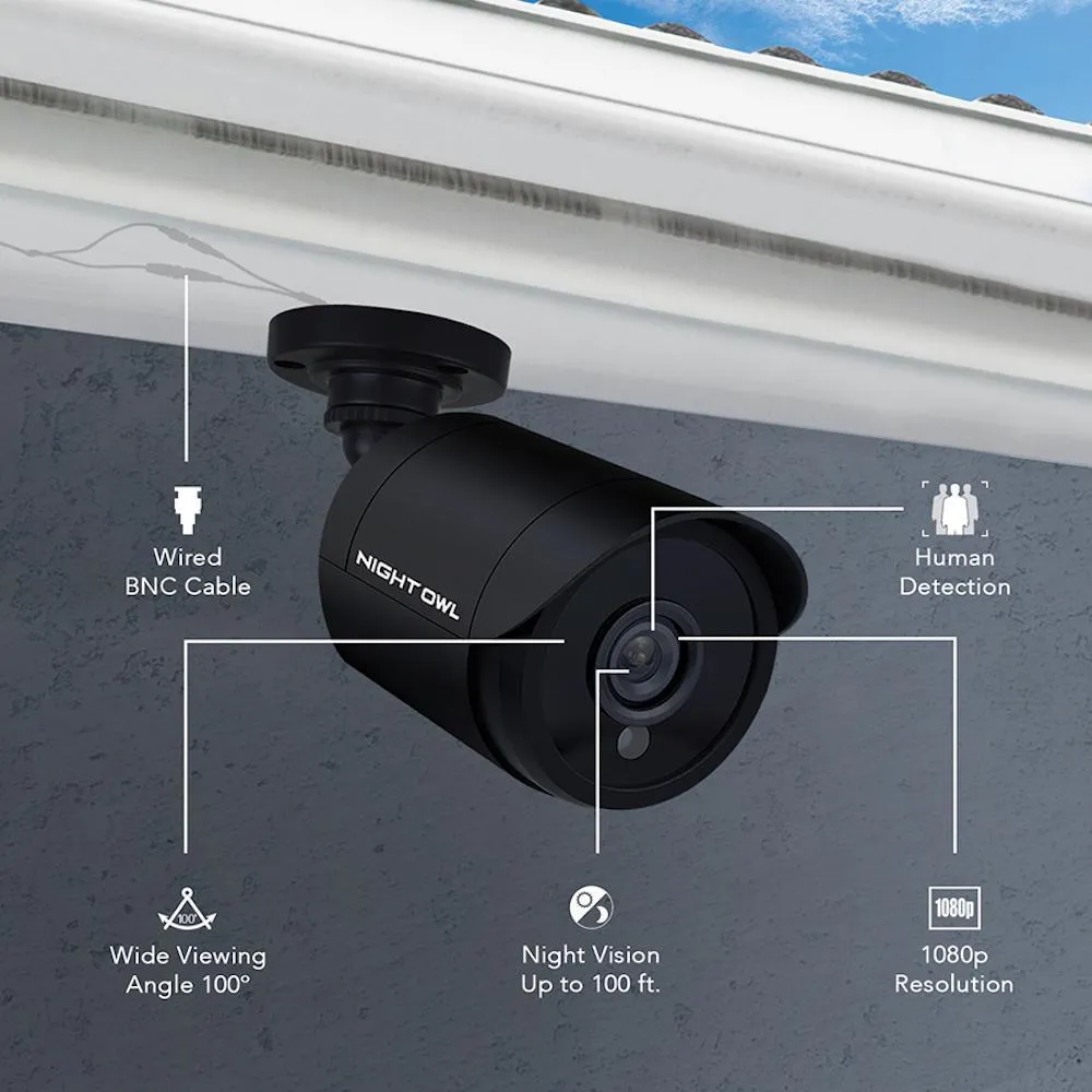 8-Channel 1080p 1TB DVR Security Surveillance System with 4-Wired Human Detection Bullet Cameras