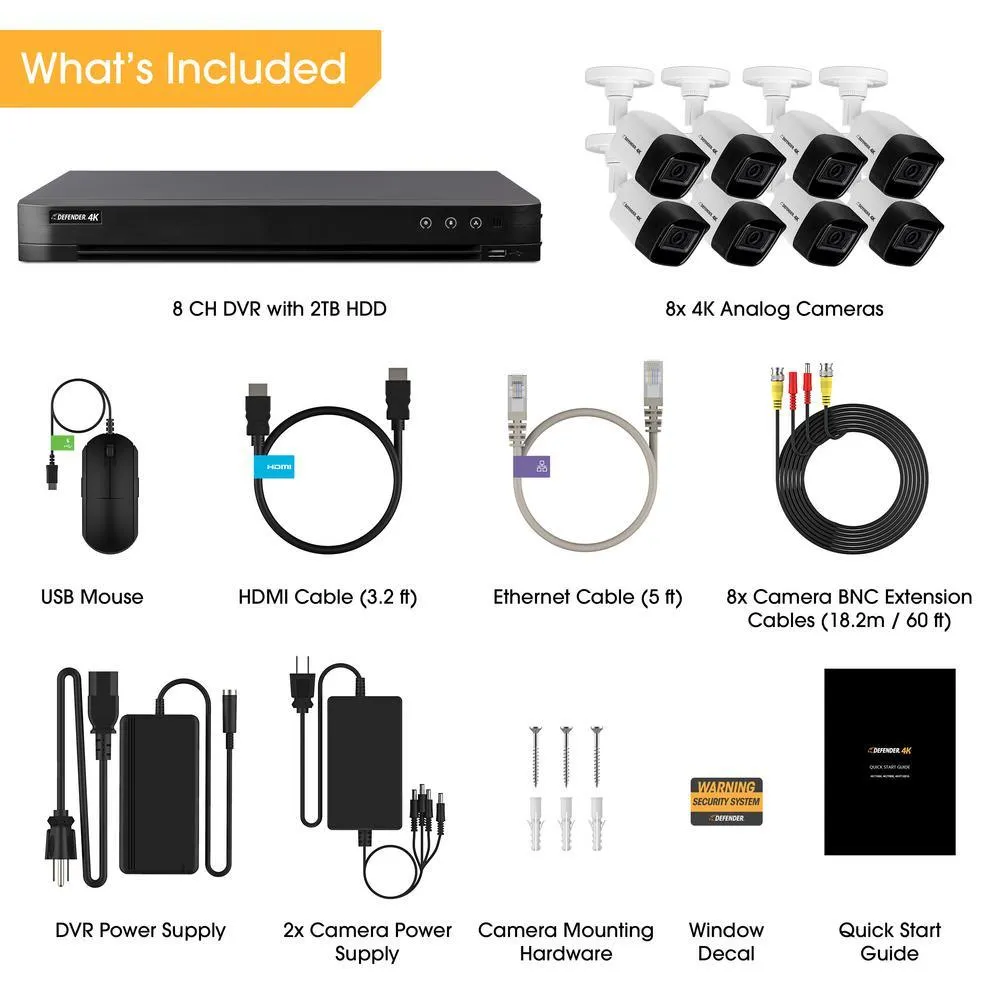 8-Channel Ultra HD 4K (8MP) 2TB DVR Security Camera System with Remote Viewing and 8 Cameras