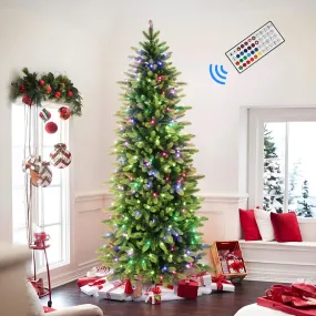 9ft Prelit Multi-Color RGB Lights Artificial Hinged Christmas Tree with Remote Control