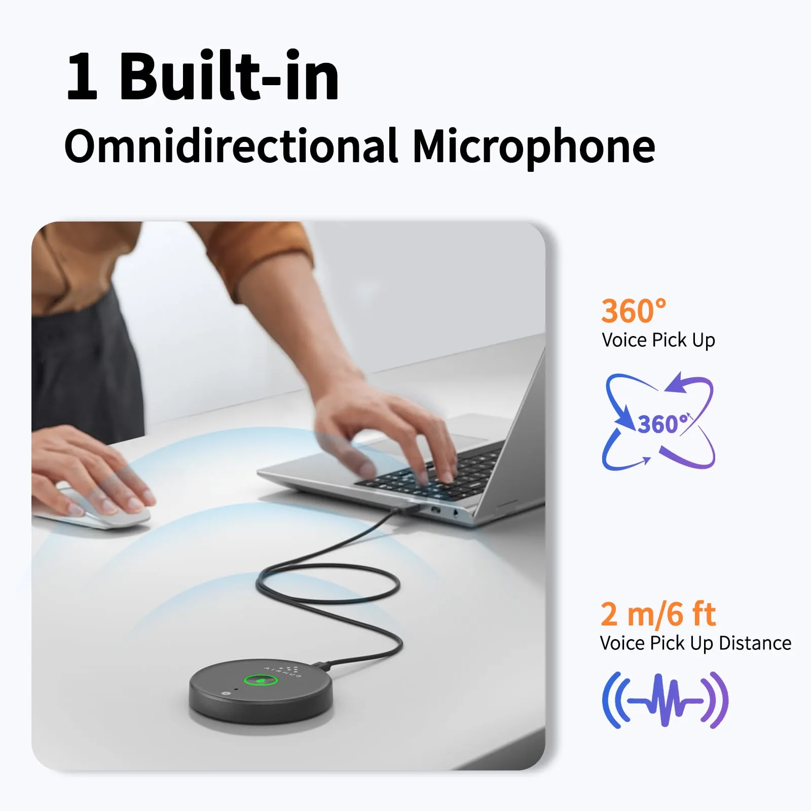 AIRHUG USB Microphone,Desktop Computer Mic, Mute Button with LED Indicator,AI Noise Reduction,Plug & Play Omnidirectional Condenser PC Laptop Mics,for Online Calls/Class/Recording Video