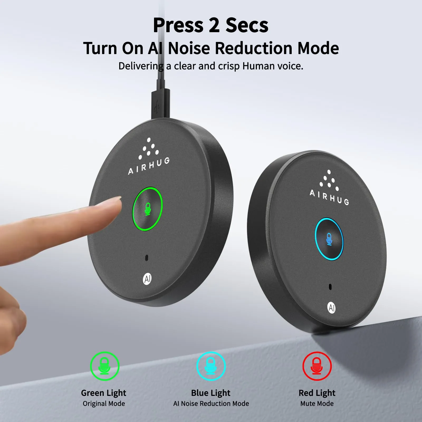AIRHUG USB Microphone,Desktop Computer Mic, Mute Button with LED Indicator,AI Noise Reduction,Plug & Play Omnidirectional Condenser PC Laptop Mics,for Online Calls/Class/Recording Video