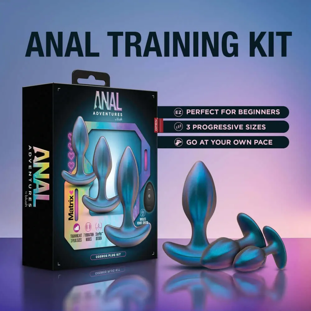 Anal Adventures Matrix Cosmos Plug Kit Lunar Blue - Vibrating, Remote-Controlled, 100% Silicone