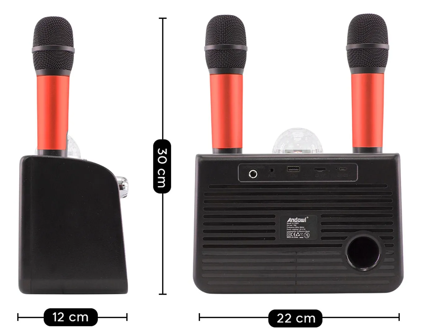 ANDOWL Bluetooth Speaker Twin Wireless Mics Red Q-YX899-RED