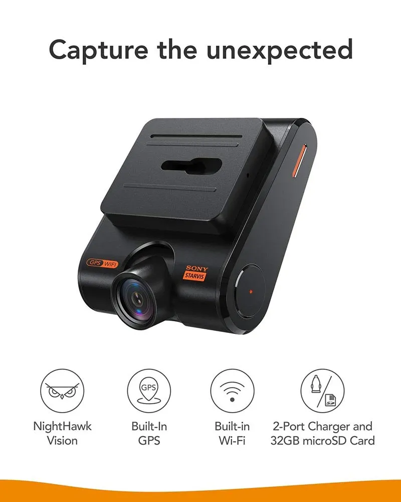 Anker Roav DashCam S1, Dashboard Camera, Full HD 1080p Resolution, 60 fps, Nighthawk Vision, Sony Starvis Sensor, Built-in GPS, Wi-Fi, Wide-Angle Lens, 2-Port Charger
