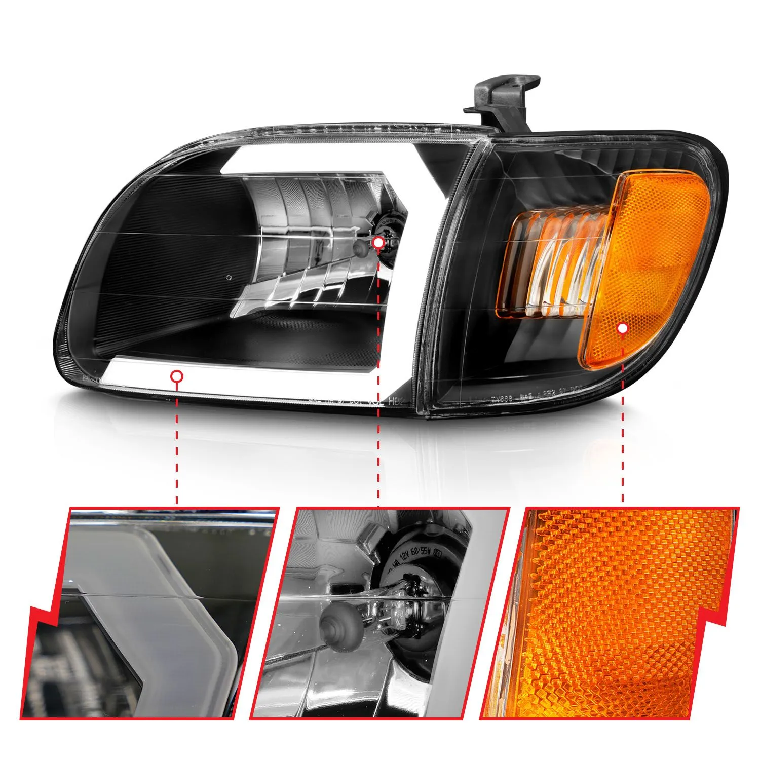 Anzo Crystal Plank Headlights Black For Tundra (2000-2004)