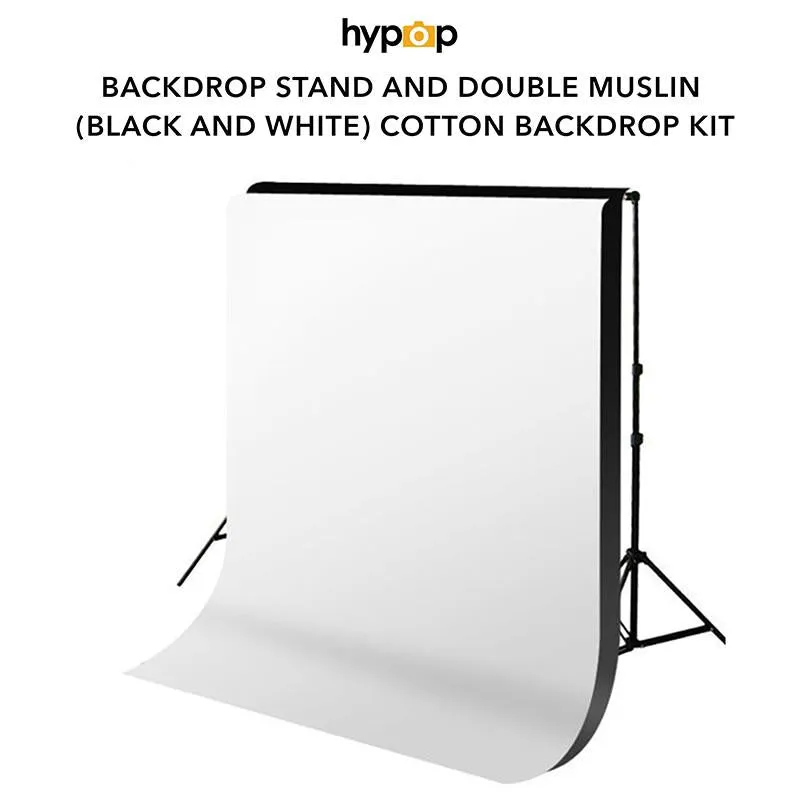 Backdrop Stand & Double Muslin (Black and White) Cotton Backdrop Kit - Bundle