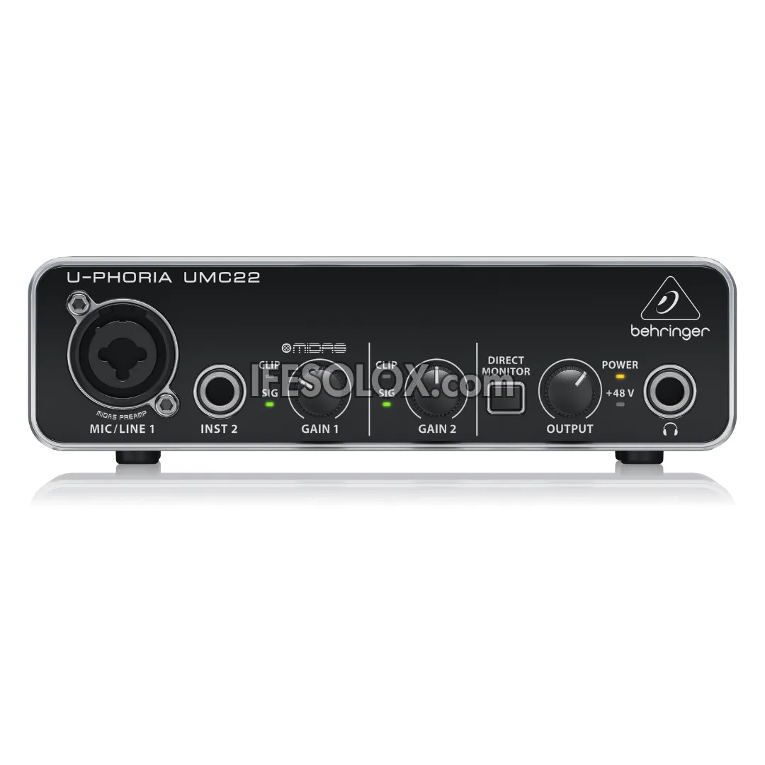 Behringer U-PHORIA UMC22 2x2 USB Audio Interface with Midas Mic Preamplifier - Brand New