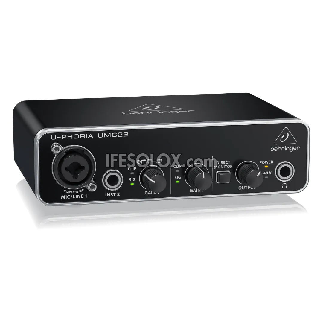 Behringer U-PHORIA UMC22 2x2 USB Audio Interface with Midas Mic Preamplifier - Brand New