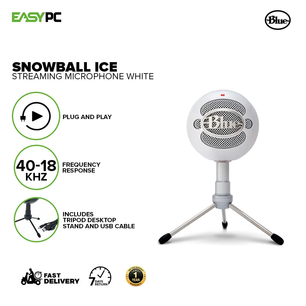 Blue Snowball Ice Black and White Pristine Sound for Recording, Streaming and Podcasting, Streaming Microphone 1ION