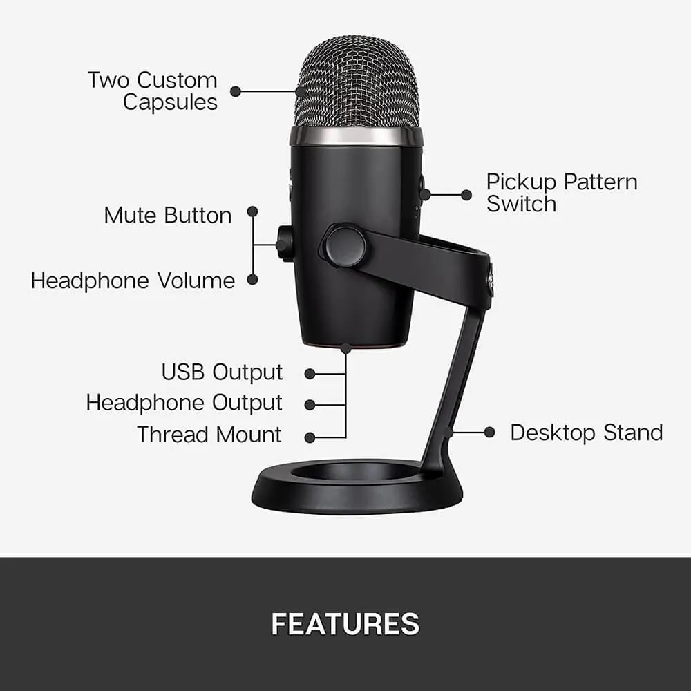 BLUE YETI NANO USB CONDENSER MICROPHONE BLU-YETINANOBK Black