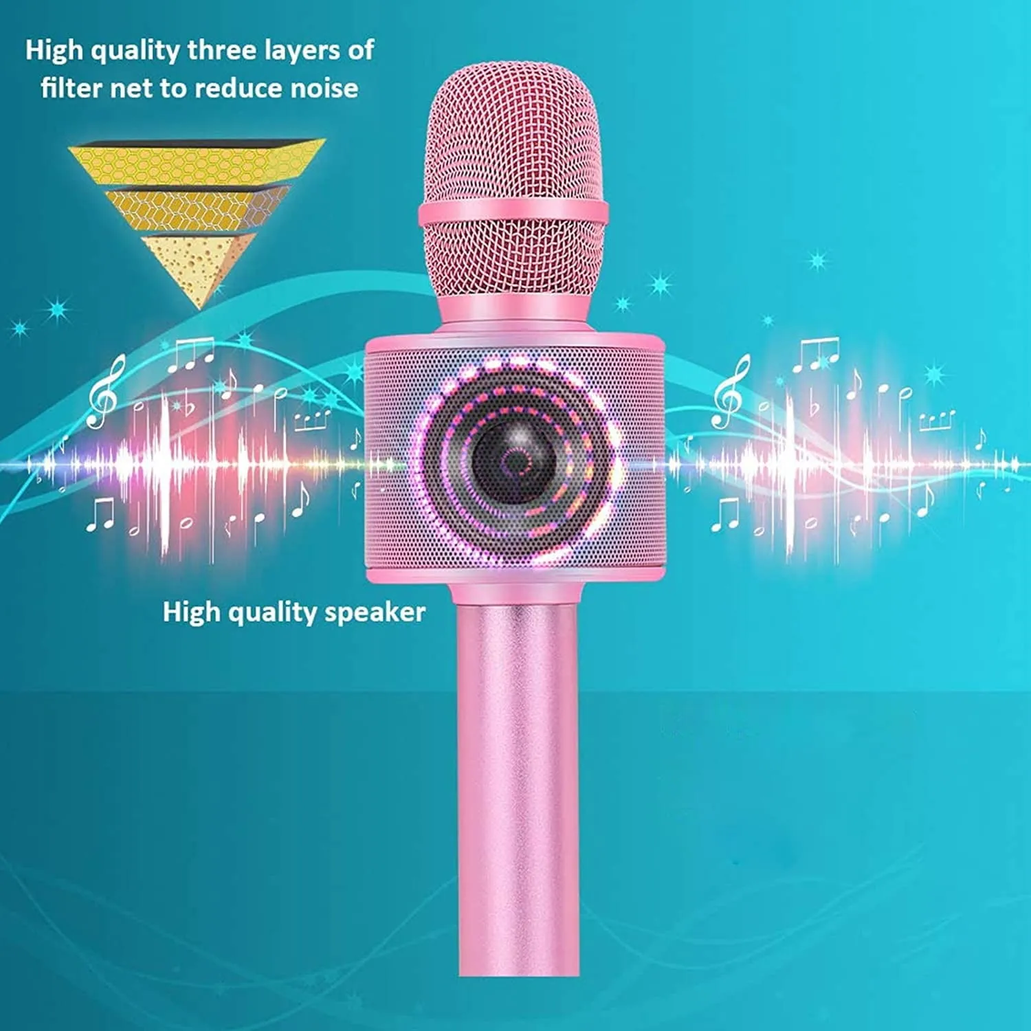 BONAOK Wireless Bluetooth Karaoke Microphone, 3-in-1 Portable Handheld Mic Speaker for All Smartphones,Gifts for Kids Adults Q37 (Rose Gold)