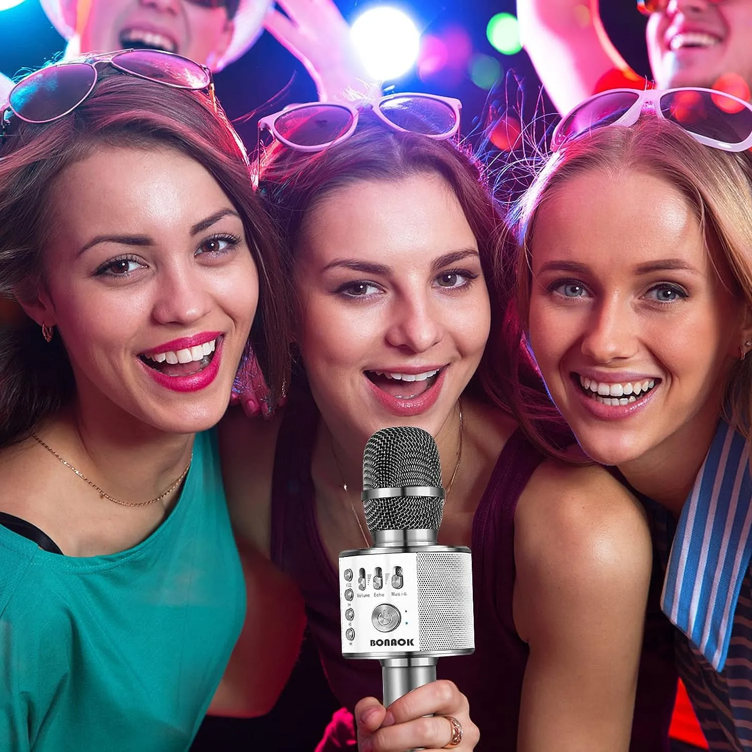 BONAOK Wireless Bluetooth Karaoke Microphone, 3-in-1 Portable Handheld Mic Speaker for All Smartphones,Gifts for Kids Adults Q37 (Rose Gold)