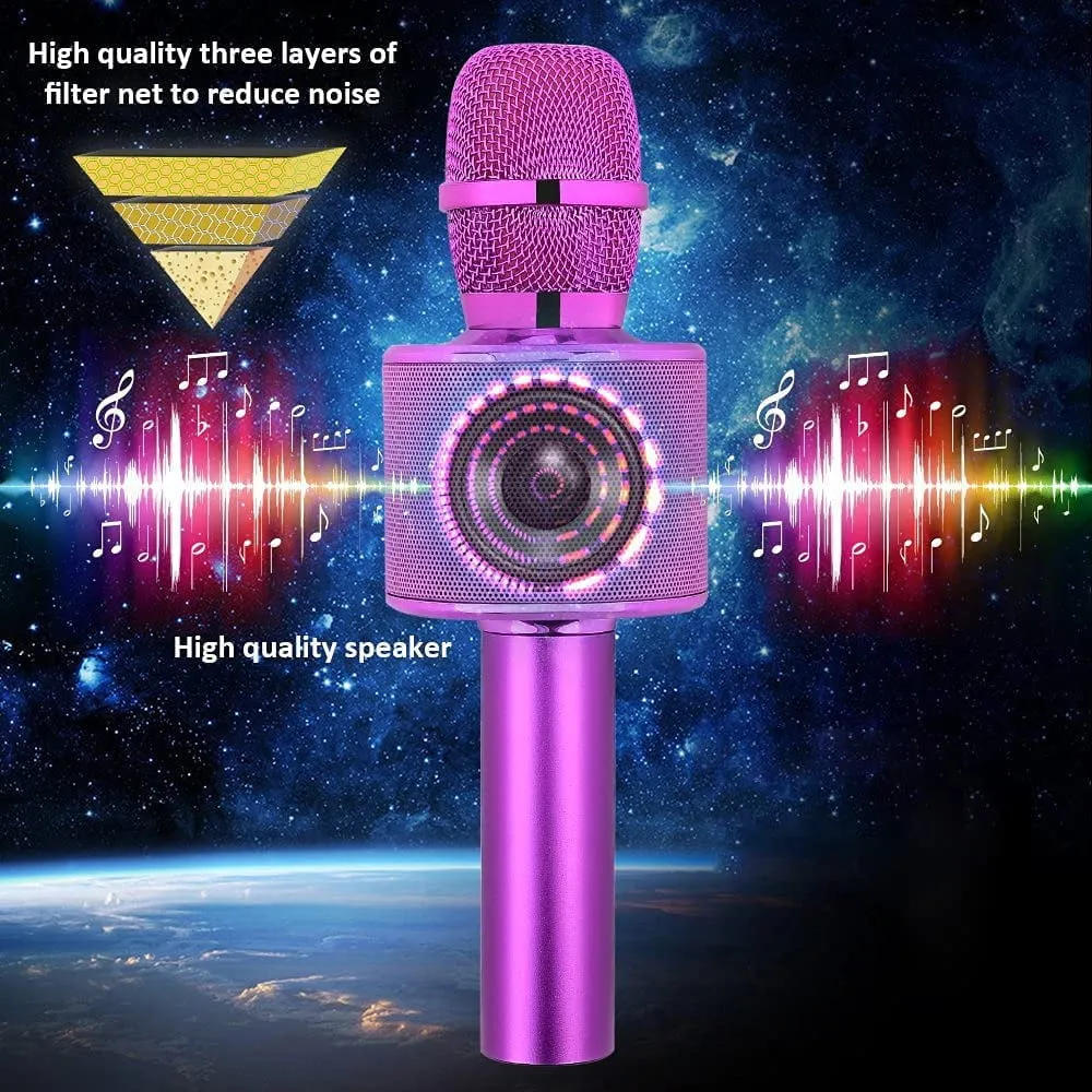 BONAOK Wireless Bluetooth Karaoke Microphone, 3-in-1 Portable Handheld Mic Speaker for All Smartphones,Gifts for Kids Adults Q37 (Rose Gold)