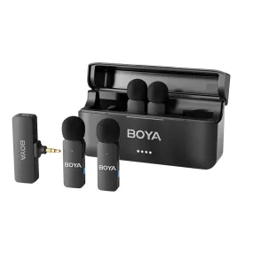 Boya BY-V4 (4TX RX) Wireless Microphone System with 4-Peson Clip-On Mic Transmitters, USB-C/Lightning/3.5mm Audio Receiver & Charging Case for Smartphone, Camera, Computer Laptop, iPhone - Vlogging, Live Streaming, Video Content Creation