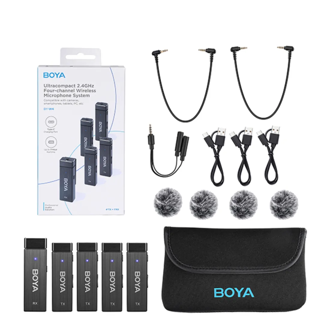 BOYA BY-W4 – 4 Microphone – Wireless Lavalier 2.4GHz Compact Microphone