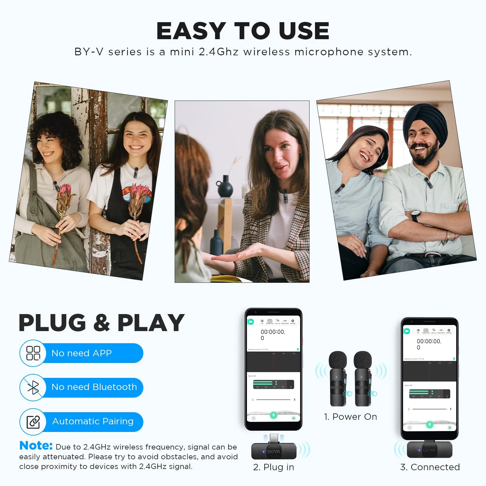 BOYA Dual Wireless Lavalier Lapel Microphone for Android Smartphone iPhone15 Laptop - Omnidirectional USB C Condenser Video Recording Mic for Interview Podcast Vlog YouTube Live Stream (TX TX RX)