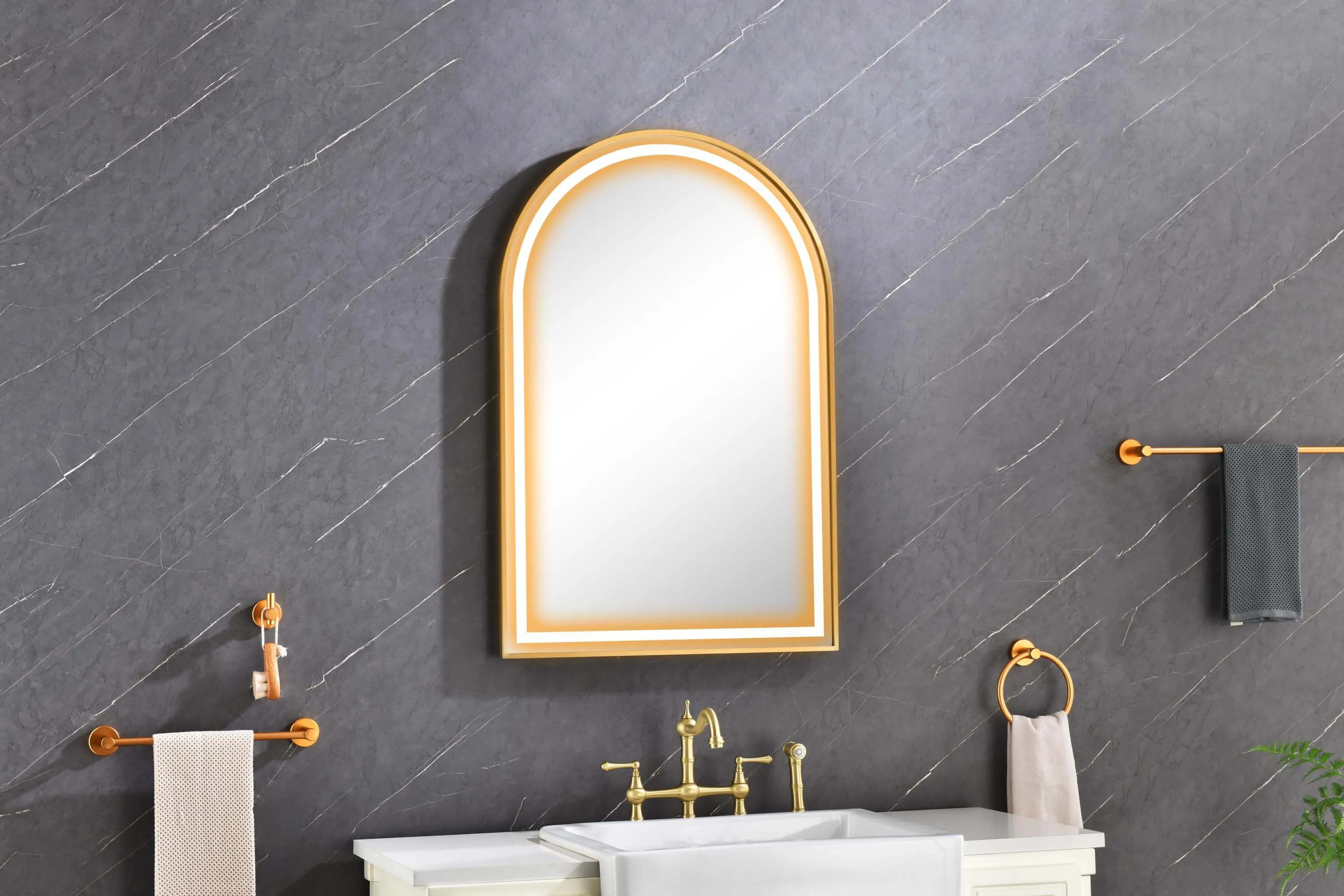 Brushed Gold 39in.x26in. LED Mirror - Anti-Fog & Dimmable