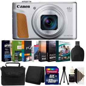 Canon PowerShot SX740 20.3MP 20.3MP HS Digital Camera Silver with  32GB Memory Card   Top Accessory Kit