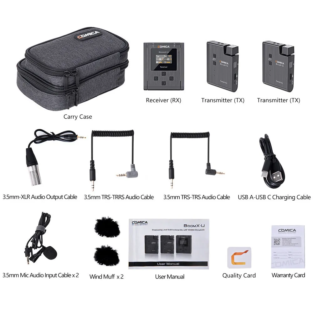 Comica BoomX-U U2 Broadcasting-Level Multi-functional Mini UHF Wireless Microphone Dual Channel
