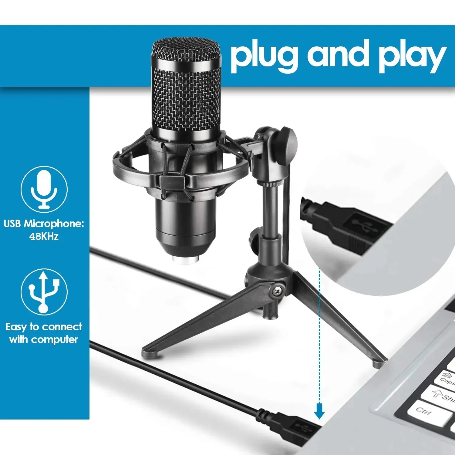 Condenser USB Gaming Microphone Streaming Podcasting Vocal Recording for Mac & Windows