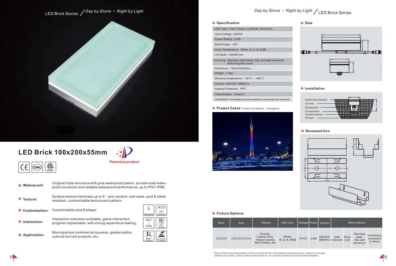 CRG31 Low Voltage In Ground RGB or WW LED Brick Paver Light Rectangle IP67 Waterproof