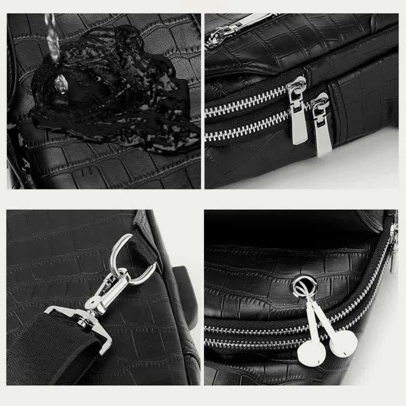 Crocodile Grain Leather Sling Backpack Shoulder Bag for Men Travel Daypack
