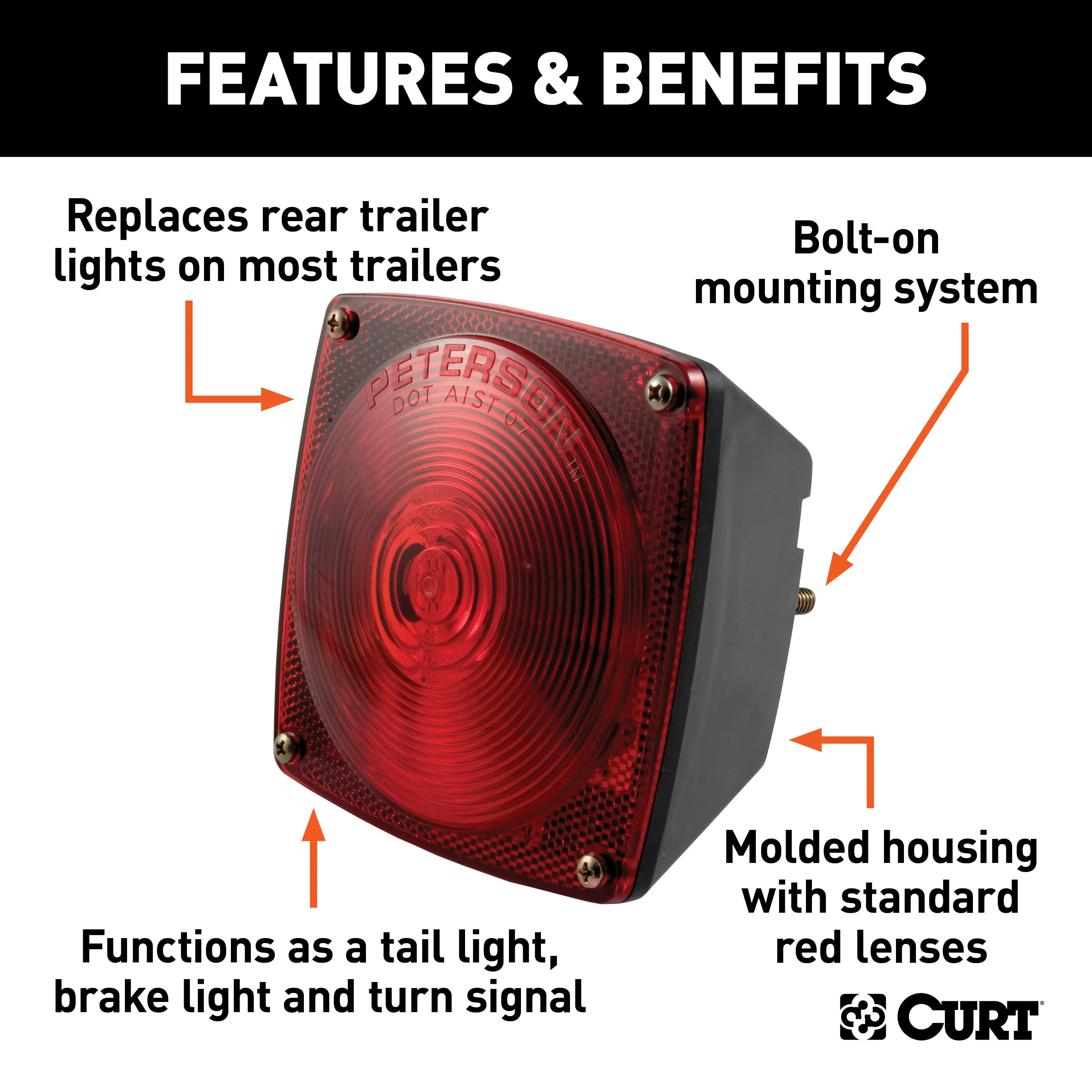 CURT 53441 CURT 53441 Driver-Side Combination Replacement Trailer Light; Stop Tail Turn