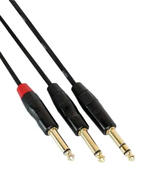 Digiflex HIN-1S-2P-15 Pro Insert Cable TRS to 2x Phone Plugs - 15 Foot