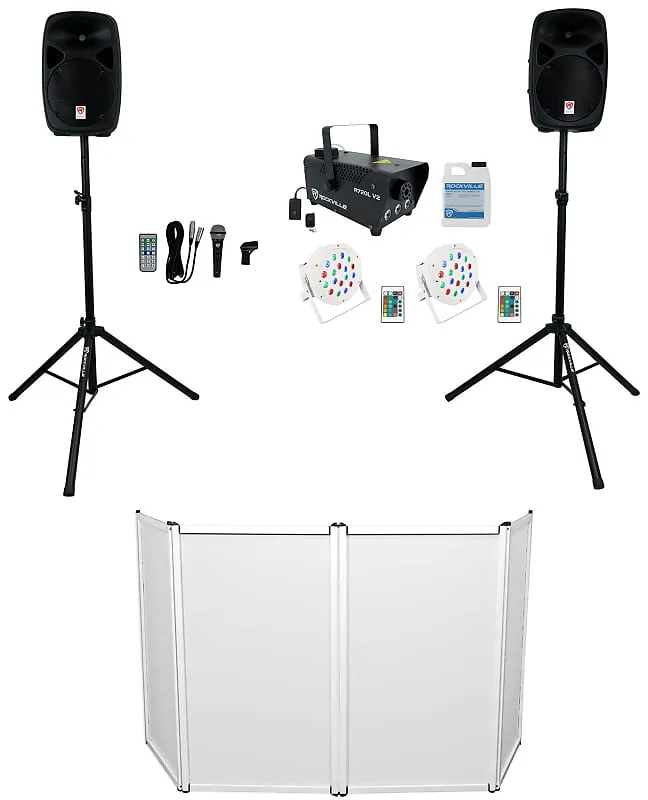 DJ Kit Rockville RPG102K with 10" Speakers   Mic   Stands   Front   Overhead Light   LED Fog RPG102K RFAAW DJ PACK 3