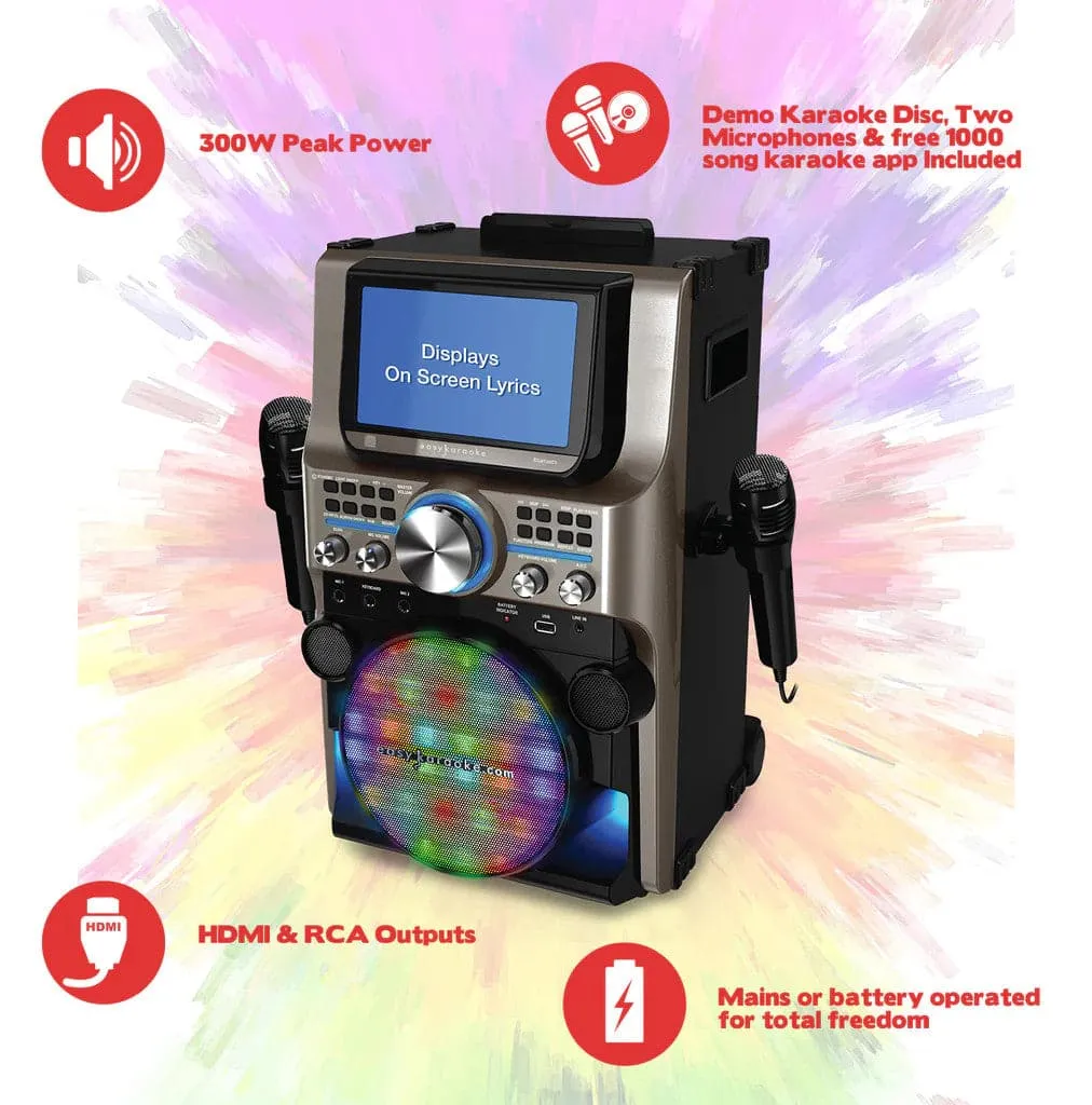 Easy Karaoke Ultimate Bluetooth Karaoke Machine with LED Multi-Colour Light Effects