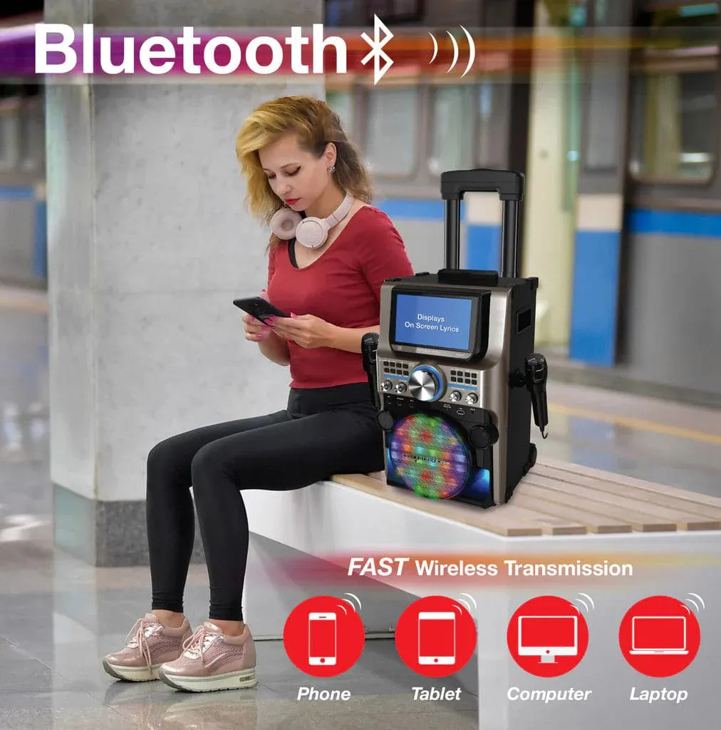 Easy Karaoke Ultimate Bluetooth Karaoke Machine with LED Multi-Colour Light Effects