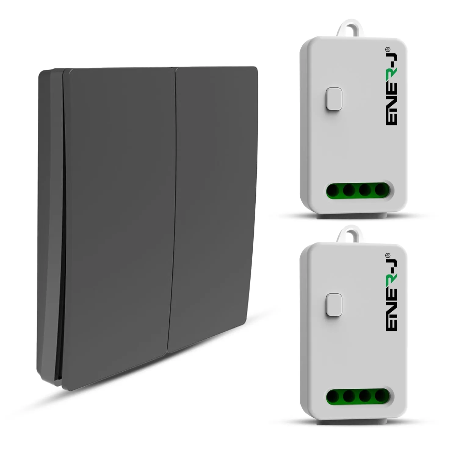 ENER-J 2 Gang Wireless Kinetic Switch, Black   2 units of 500W RF Receiver