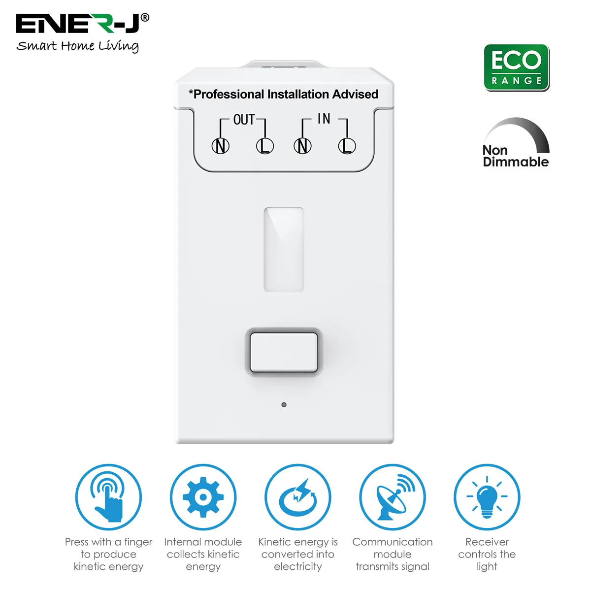 ENER-J Mini FOB Wireless Switch 1 Gang, Black  for ECO RANGE   500W RF Receiver