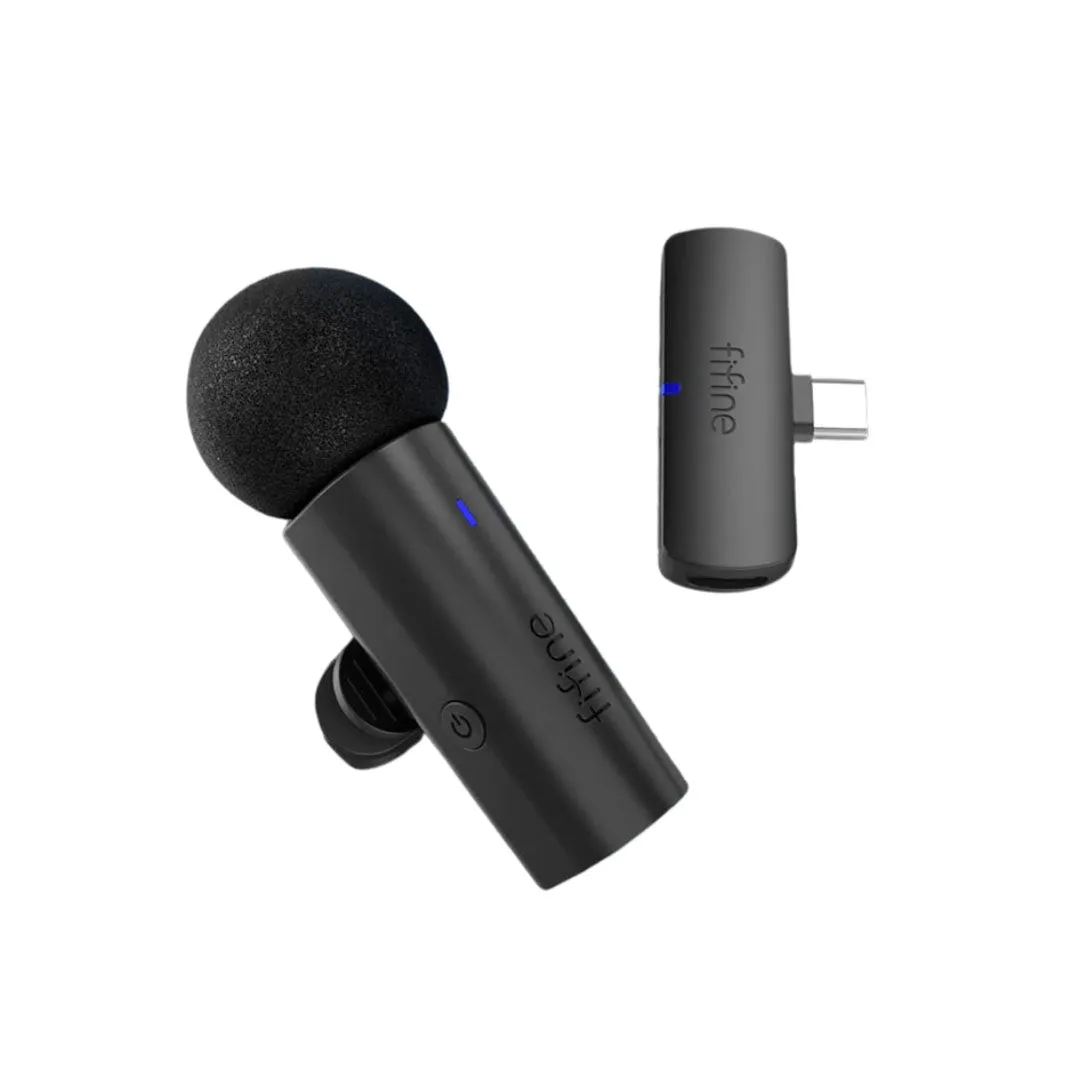 Fifine M6 2.4GHz Wireless Lavalier Lapel Microphone System with Clip and USB Type C Receiver for Smartphones and Vlogging