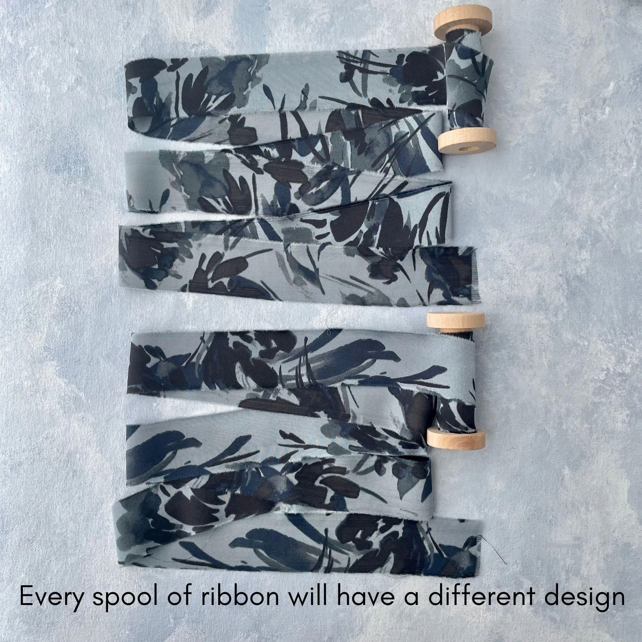 Floral Silk Dusty Blue Flat Lay Ribbon
