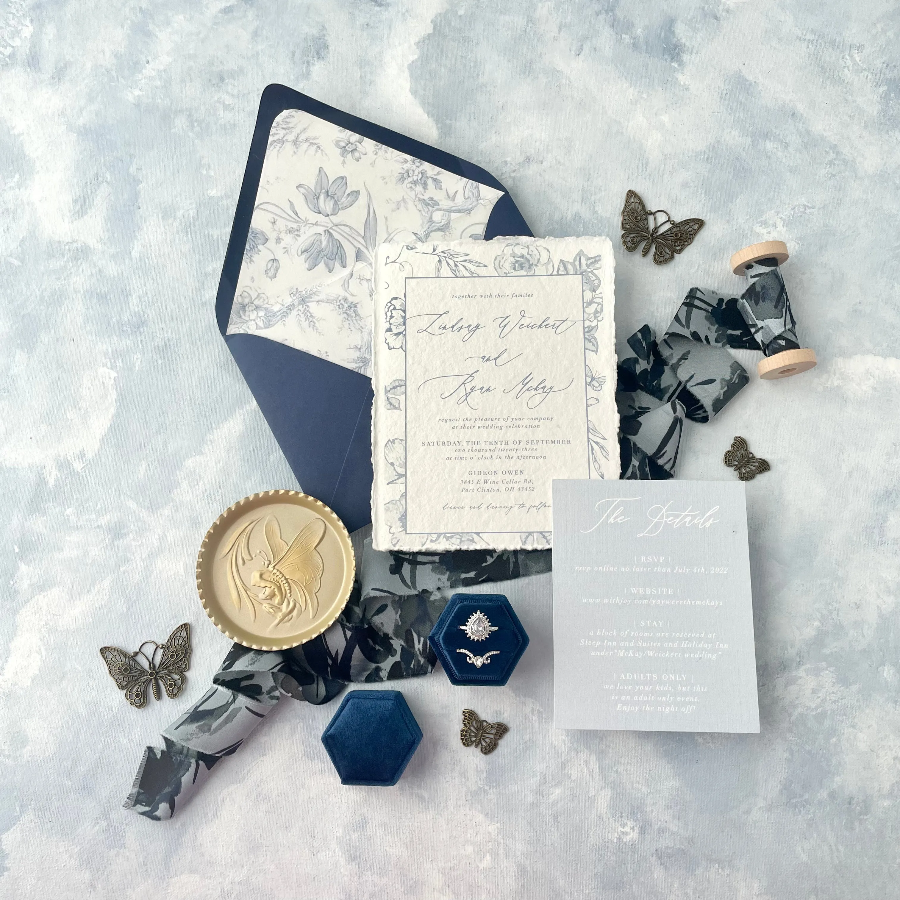 Floral Silk Dusty Blue Flat Lay Ribbon