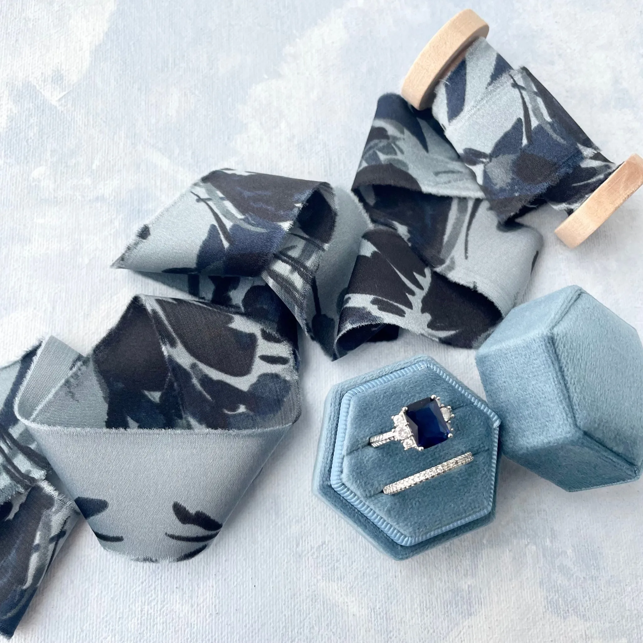Floral Silk Dusty Blue Flat Lay Ribbon