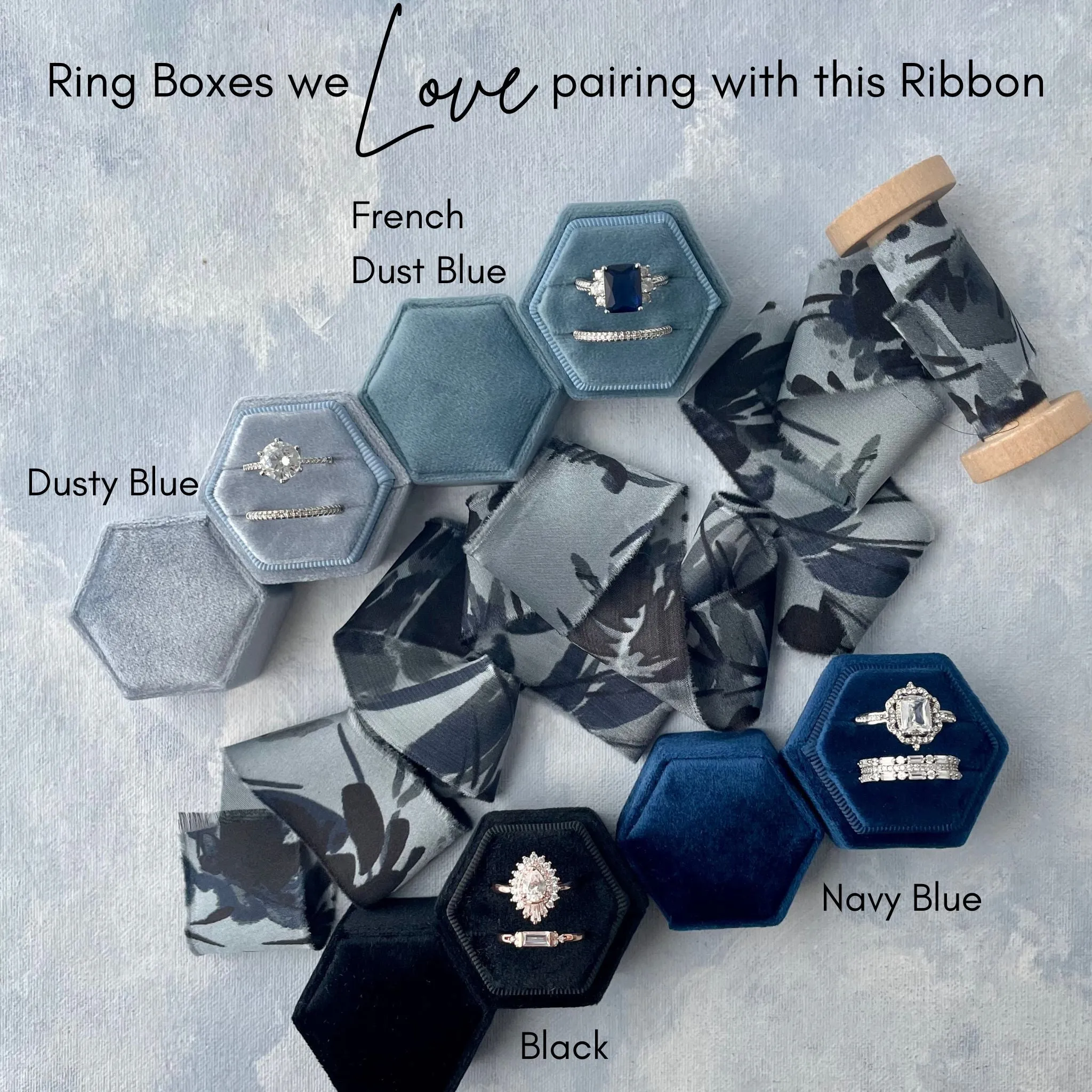 Floral Silk Dusty Blue Flat Lay Ribbon