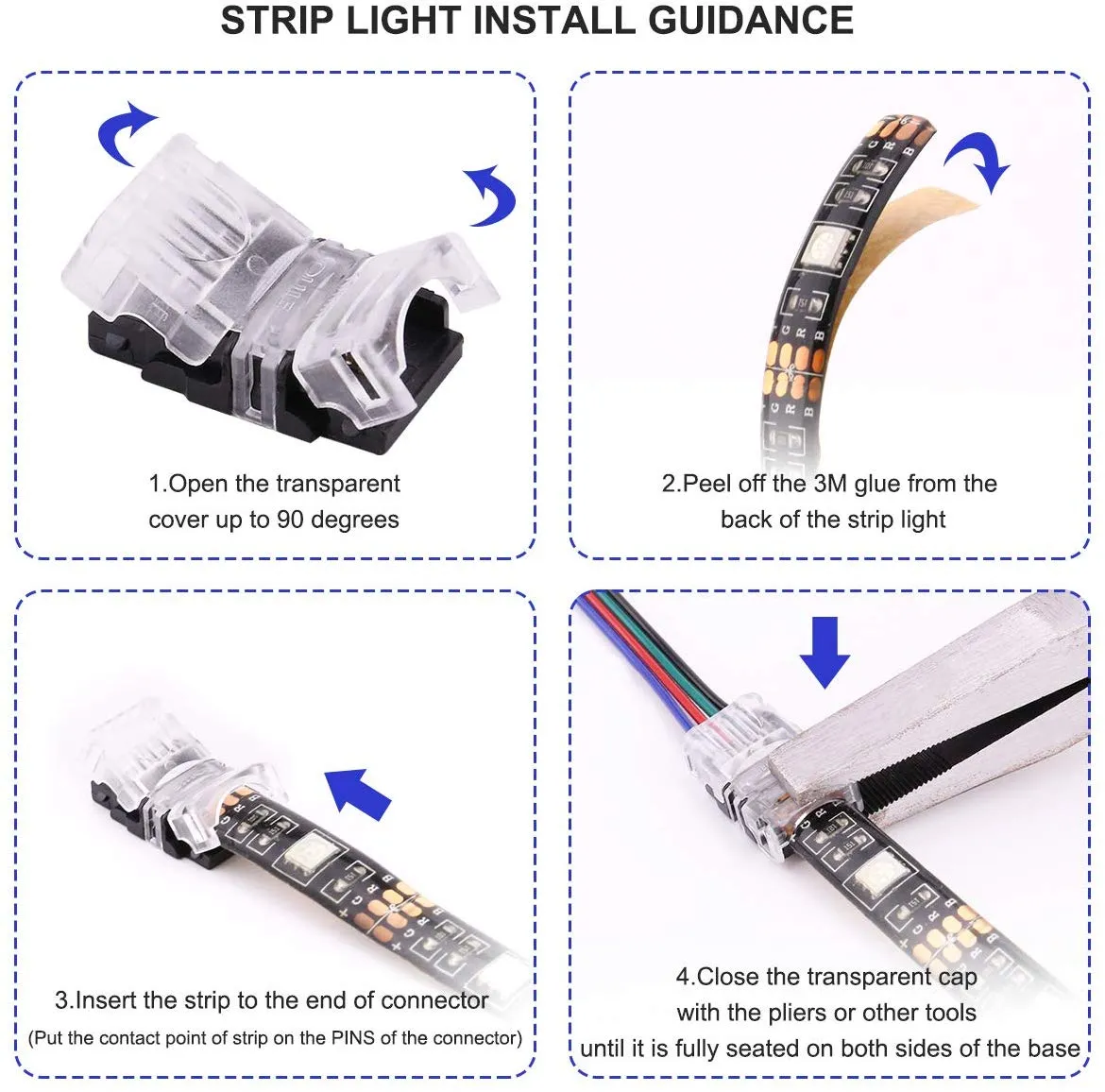FluxTech 5-Pin RGB CCT LED Strip to Wire Connector for 12mm Watreproof 5050 LED Strip Light