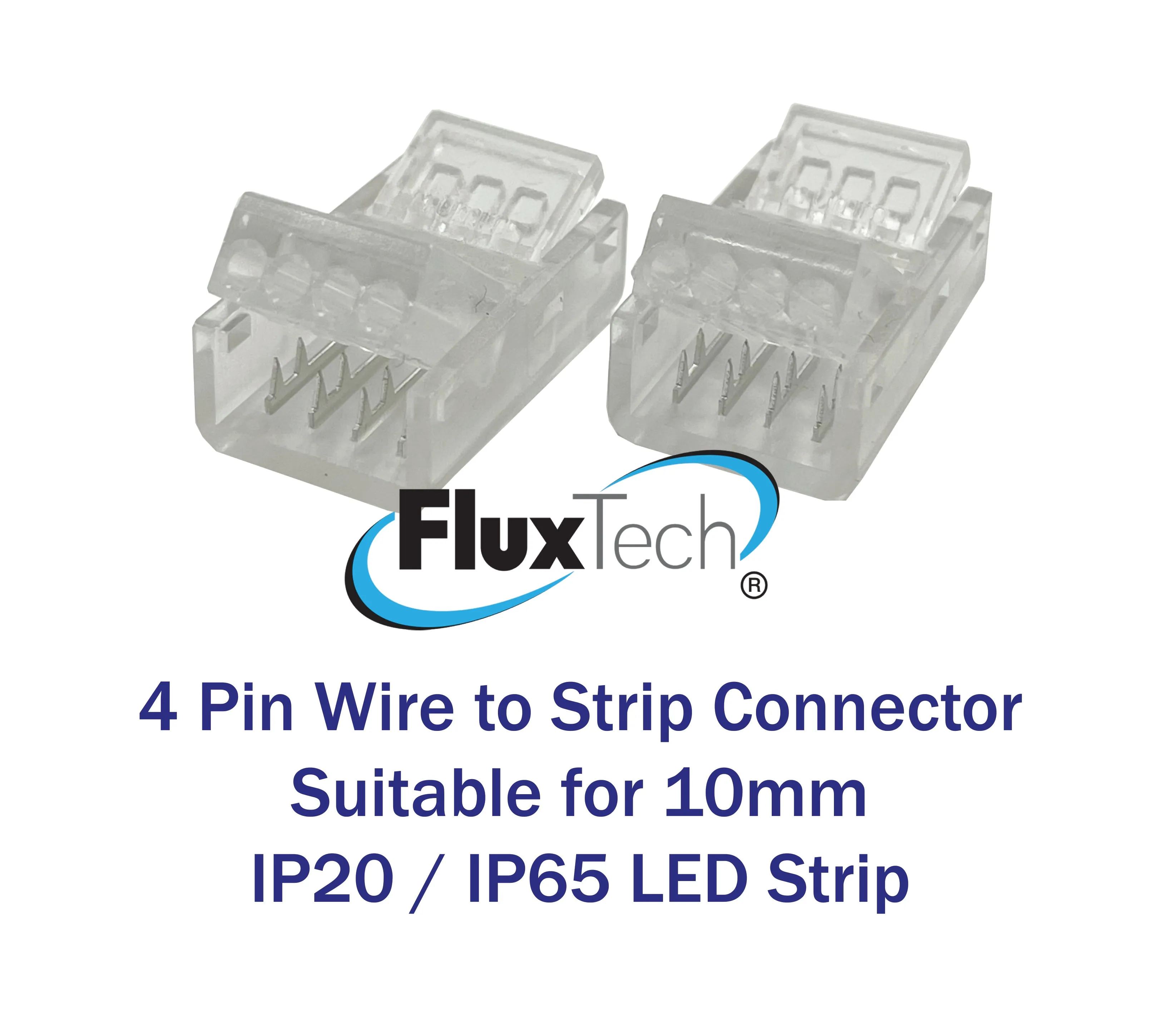 FluxTech - IP20 / IP65 Strip to Wire Crystal Connector for 10/12mm Strip. Pack x 2 Pcs