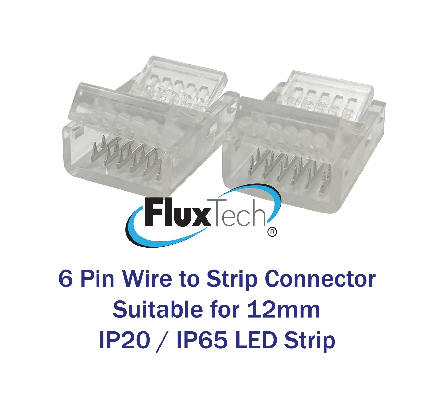 FluxTech - IP20 / IP65 Strip to Wire Crystal Connector for 10/12mm Strip. Pack x 2 Pcs