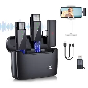 Fresh Fab Finds 2 Pack Wireless Clip On Microphone with Charging Case Omnidirectional Mic Noise Reduction Plug and Play 65.6FT Transmission Type-C IOS Video Record In