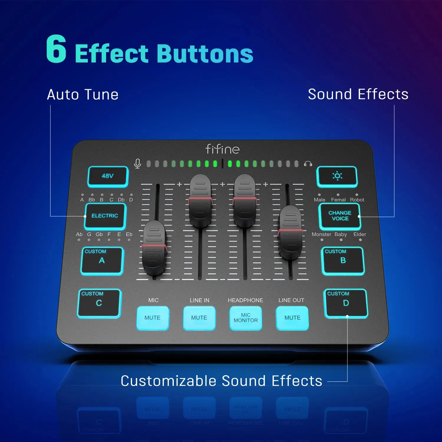 Gaming Audio Mixer Streaming 4-Channel RGB Mixer