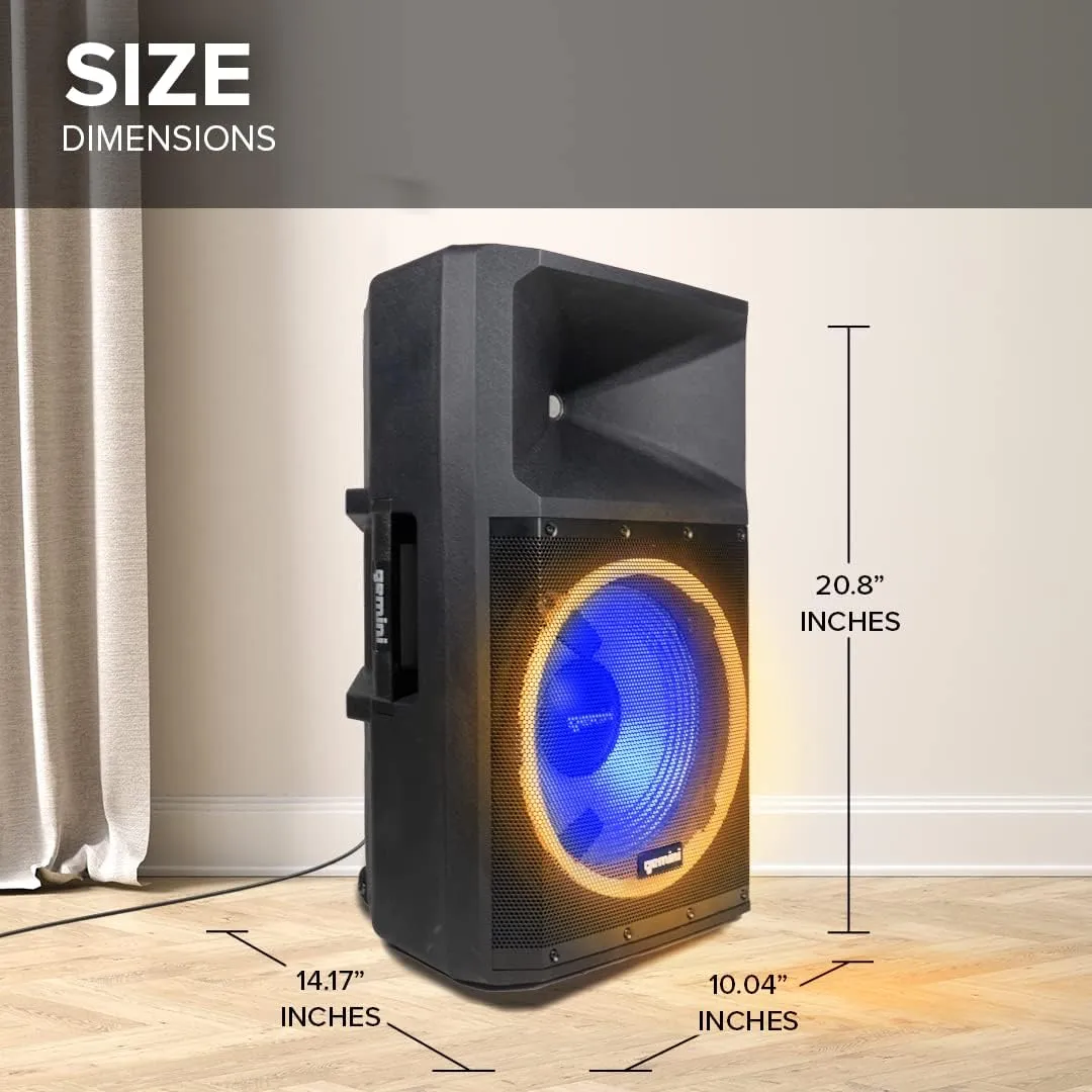 Gemini 2200W 15" Powered Bluetooth PA Speaker with Lights, Stand & Microphone