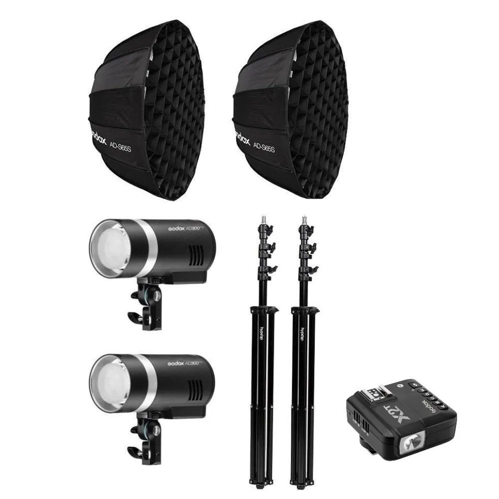 Godox 2x AD300Pro 600W Portable Flash Strobe Dual Light Kit (Flash, Stand, Softbox and Trigger) - Bundle