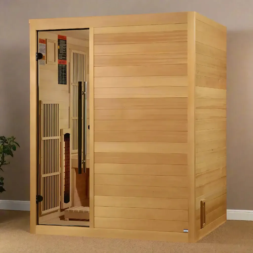 Golden Designs Soria 3-Person Hybrid Indoor Sauna w/ Full Spectrum Infrared & Harvia Traditional Electric Heater Kit | GDI-8330-01