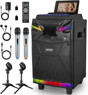 GTSK10-1 DSP Bluetooth Karaoke Machine with Live Streaming Function, Portable PA System with 2 Wireless Microphones