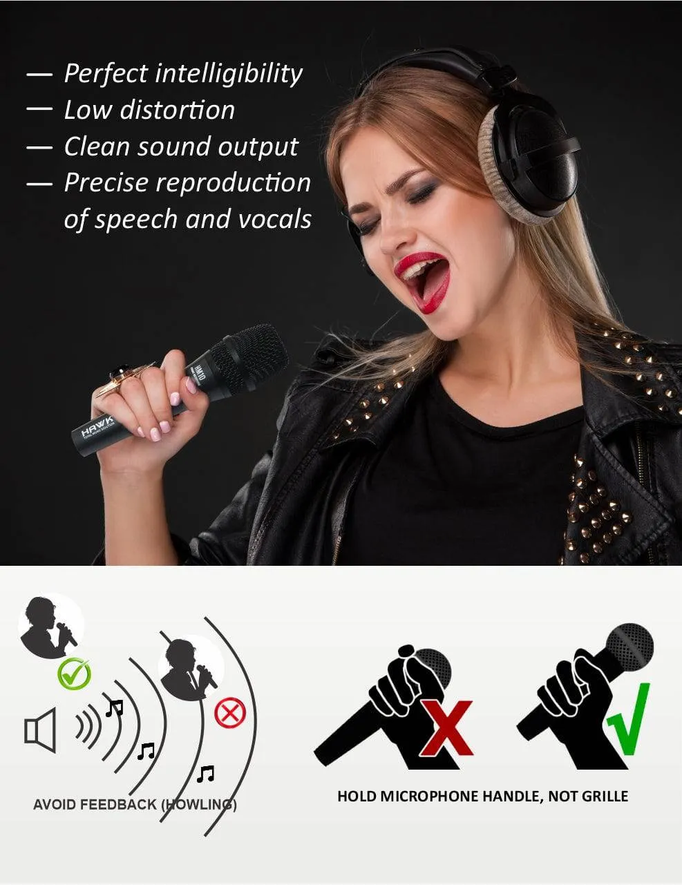 Hawk Proaudio HM 10 Handheld Dynamic Cardioid Wired Mic for Live, Recording, Speech with mic Holder and Pouch with ON/Off Switch, (Mic Cable Not Included)