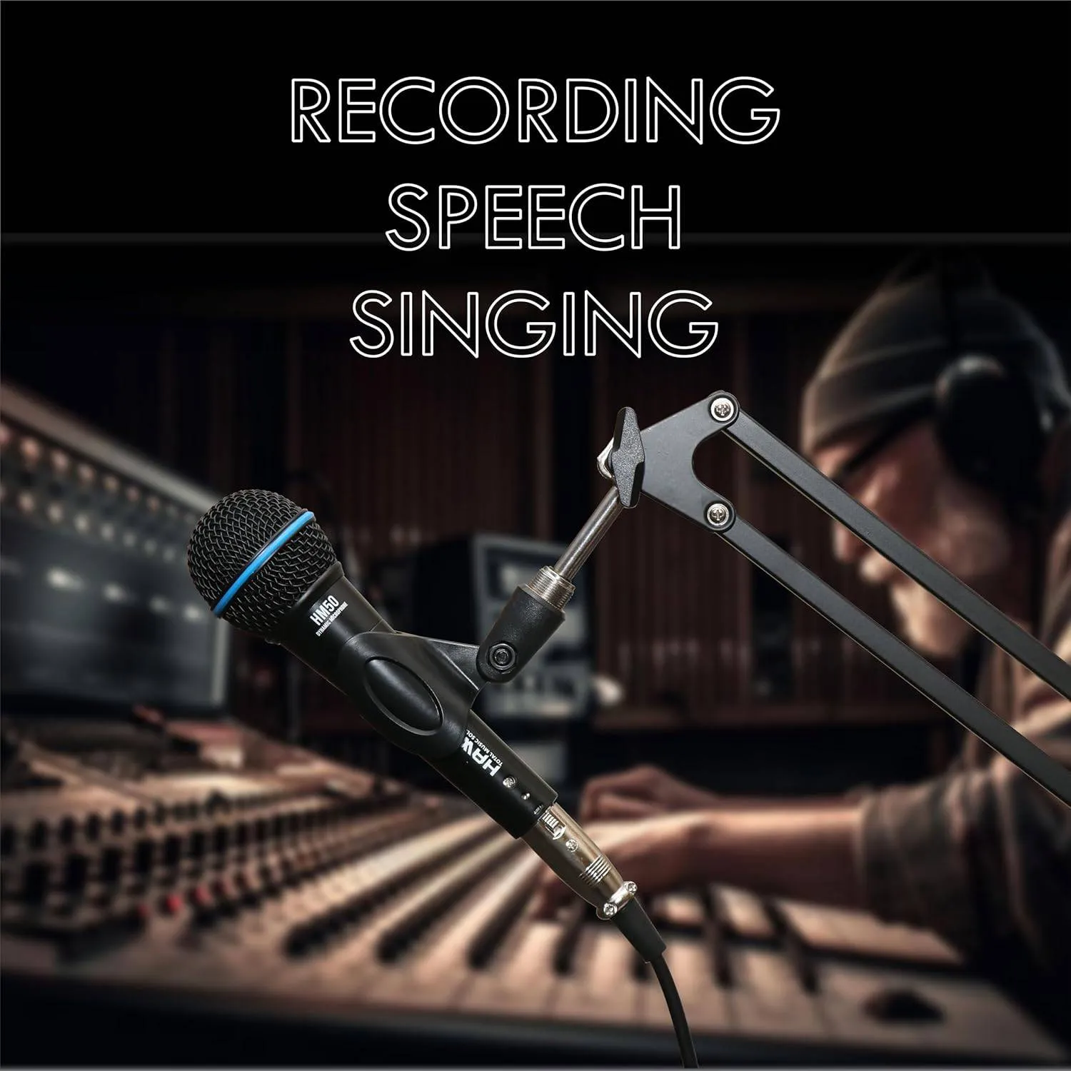 Hawk Proaudio HM 50 Handheld Dynamic Cardioid Wired Mic for Live, Recording, Speech, Karaoke with 6 Meter mic Cable, mic Holder and Pouch